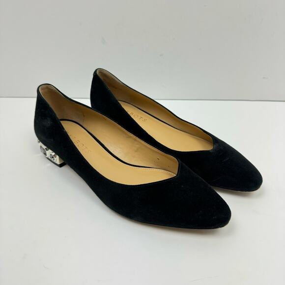 Talbots | Edison 6M Black Suede Leather Pointed Toe Embellished Fancy Heel Flats - Picture 6 of 13